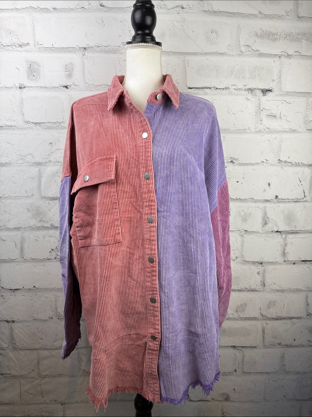 POL Clothing Oversized Corduroy Shacket Colorblock Pastel Boho Size L